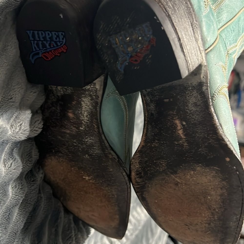 🔥 Yippee Ki Yay Old Gringo Embroidered Turquoise Cowboy Boots - Women's Sz 7.5B - Picture 10 of 15